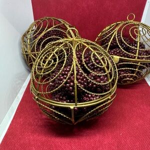 Source Unknown Burgundy and Gold Wire Spheres